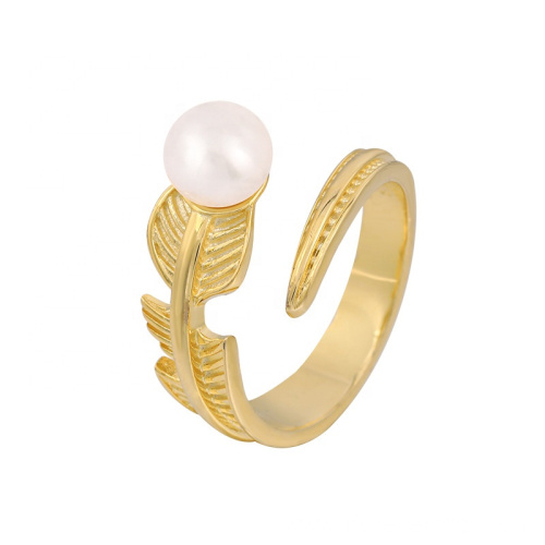 925 Sterling Silver Rings Feather Pearl Ring